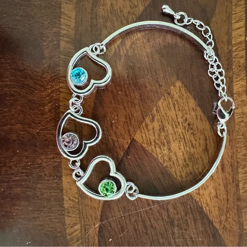 Silver Heart Bracelet with Multicolor Gems